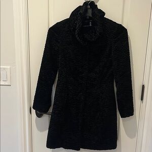 White House Black Market Black Faux FurTeddy Jacket XXS